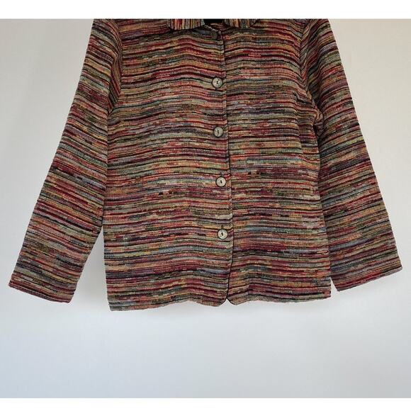 Vtg 90's Neutral Striped Woven Jacquard Button Up Collared Jacket Sz S Minimal - Picture 4 of 10